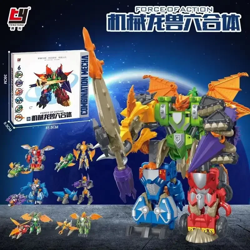 6 In 1 Anime Figures Transformation Ko Predaking Crazy Beast Fit Clan Hexagon Mechanical Shape-shifting Robot Toys Gifts
