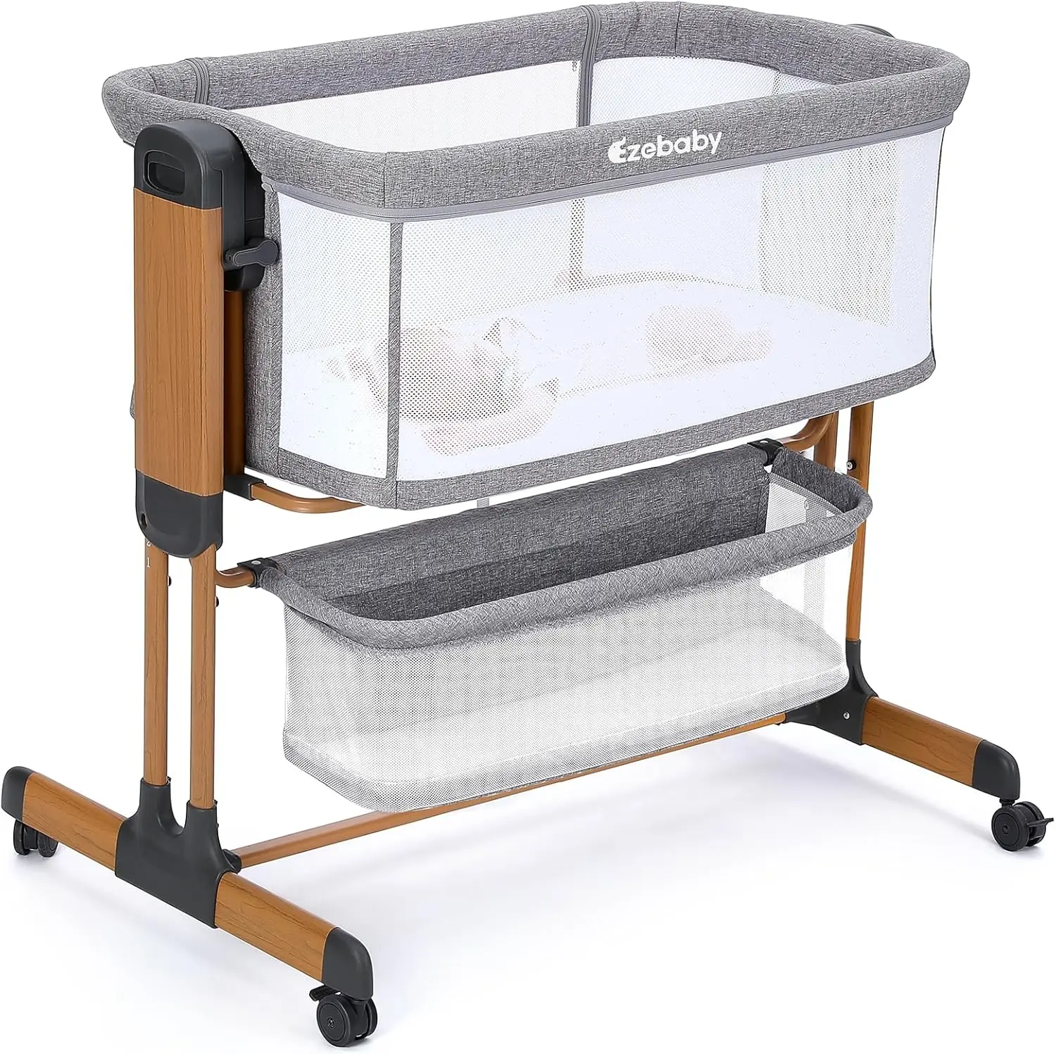 

3-in-1 Baby Bassinet, Rocking Baby Bassinets Bedside Sleeper, Adjustable Portable Crib for Newborn Infant with Wheels Storage Ba