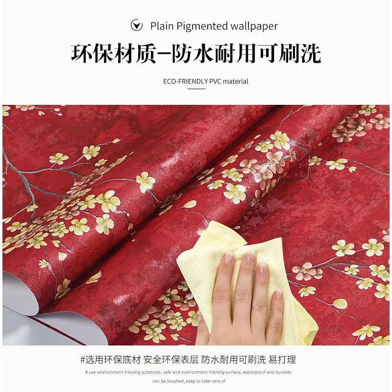 ل 0.53x9 متر خلفية حمراء ثلاثية الأبعاد النقش غرفة الشاي فندق مطعم خلفية خاصة غير ذاتية اللصق ولاصق خلفية مجانية