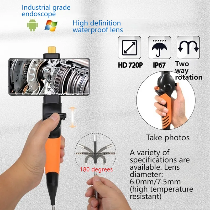 

6/7.5mm HD pipeline endoscope industrial camera 300 degrees high temperature resistant auto repair engine inspection automobile