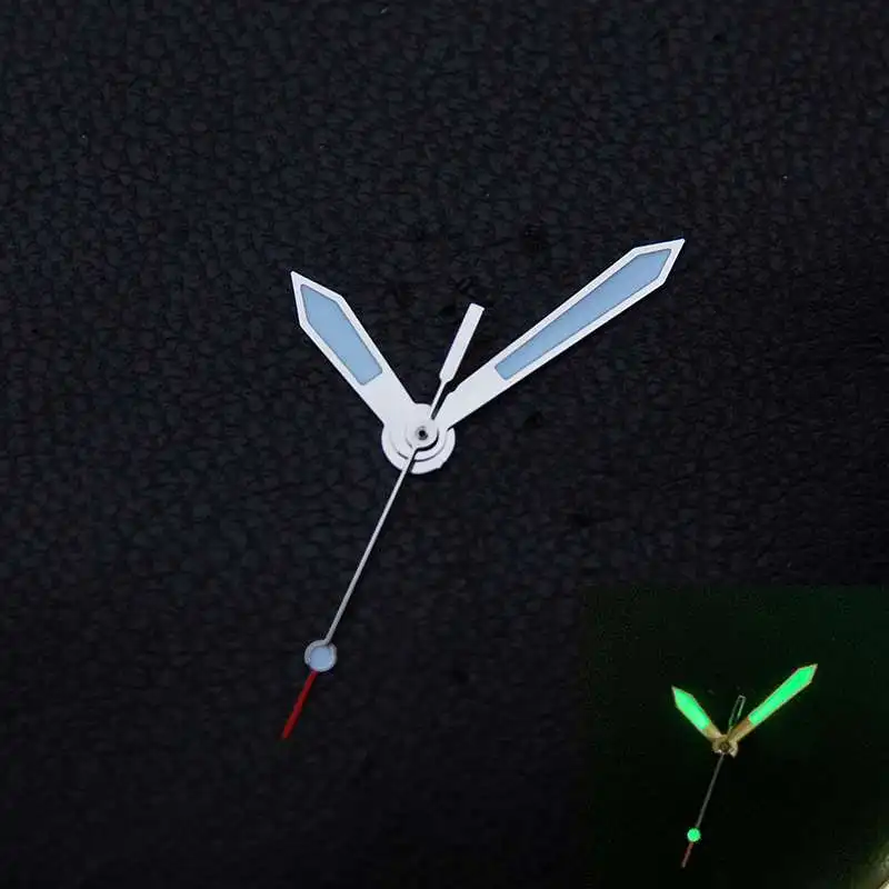 Silver Watch Hands Aviator Sword Watch Pointer Green Luminous Needle For ETA 2824 2836 PT5000 Movement