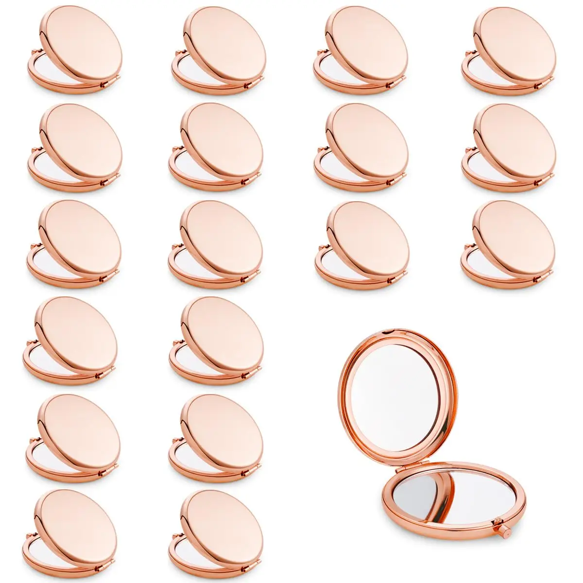 

18pc Makeup Mirror Solid rose gold Color Metal Round Case Double-Side 1X/2X Pop-Up Pocket Mirror Portable Beauty cosmetic mirror