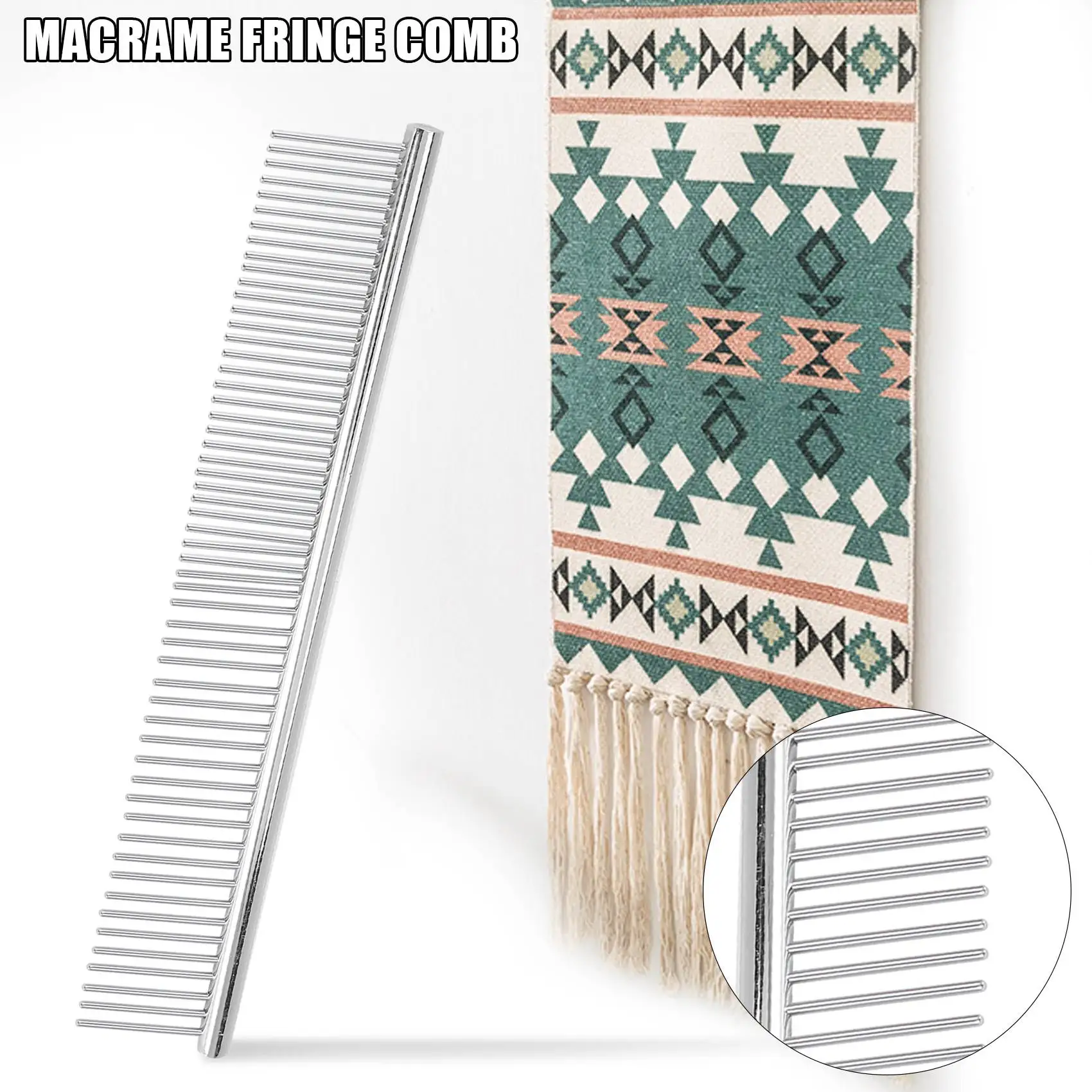 HITL Macrame Fringe Comb Tapestry Weaving Comb Stainless Steel Craft for Brushing Through Long Hair Single Strand Cotton Cord