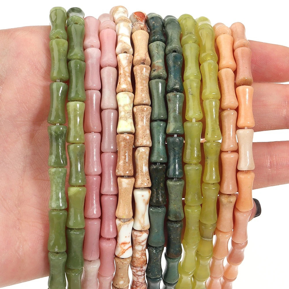 

5x12mm Natural Stone Bamboo Joint Shape Beads Jasper Jade Loose Spacer Bead For Jewelry Making DIY Bracelet Necklace Accessories