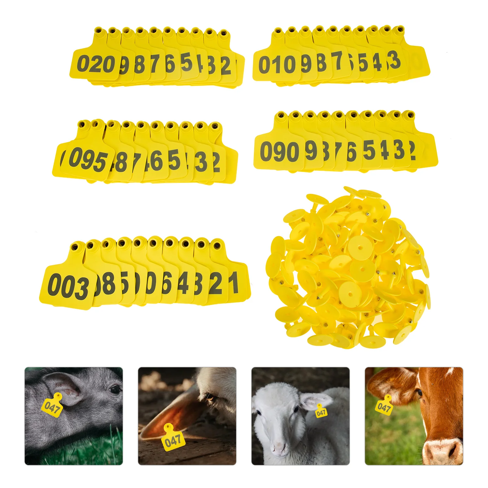 100 Sets Veterinary Ear Tag Number Livestock Tags Animal Signs for Calf Sheep Pig Plastic Cow Cattle