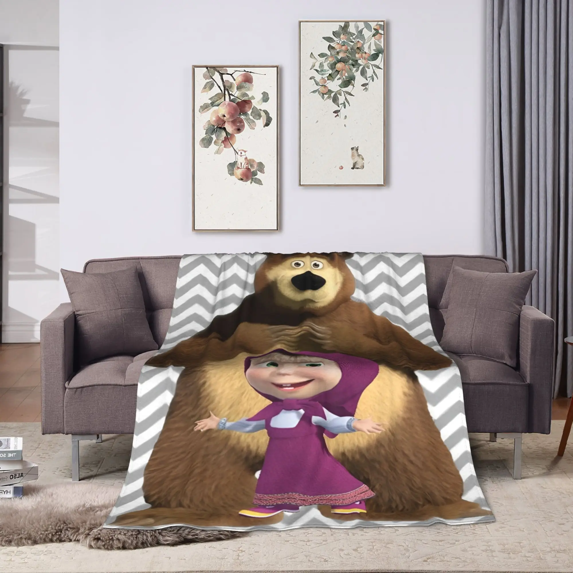Soft Blanket Child Picnic M-Mashas and B-Bears Chevron Backdrop Throw Blanket  Flannel Bedspread For Home Decor Sofa Bed Cover