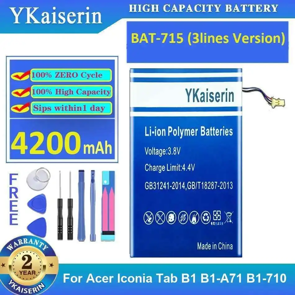 

Tablet Battery 4200Mah For Acer Iconia Tab B1 B1-A71 B1-710 3Lines Version Bat-715 Long-Lasting Performance