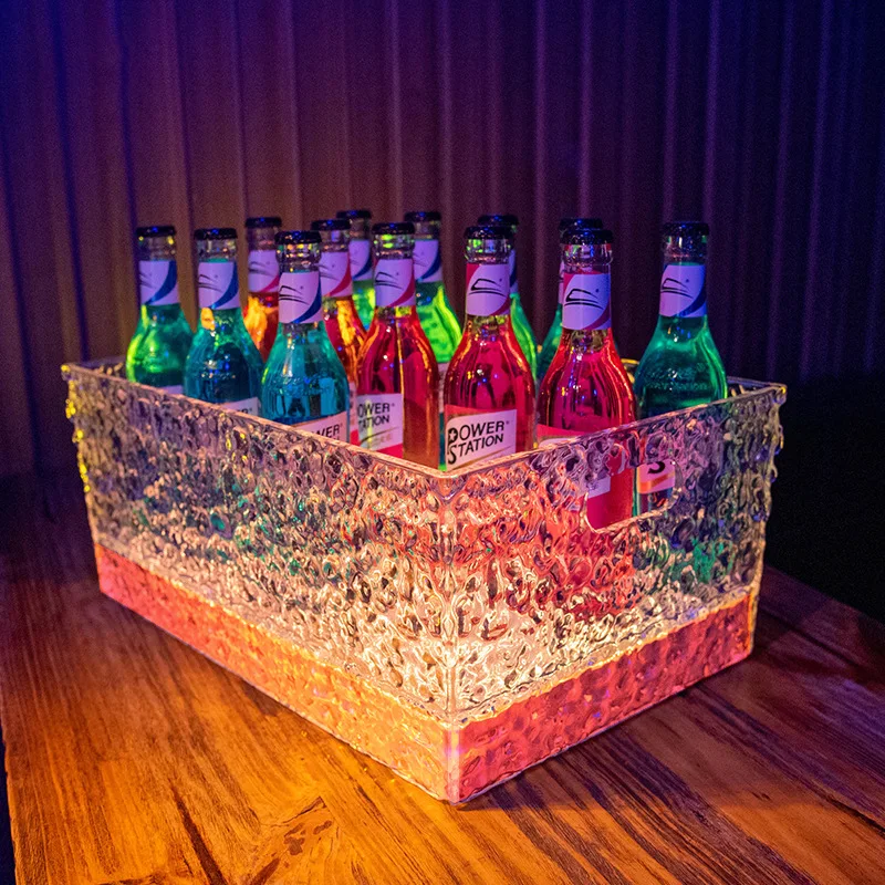 Luxury Luminous Ice Bucket Colorful Lights Outdoor Ktv Bar Beer Basket, Transparent Iced Champagne Cocktail 12/24 Bottles