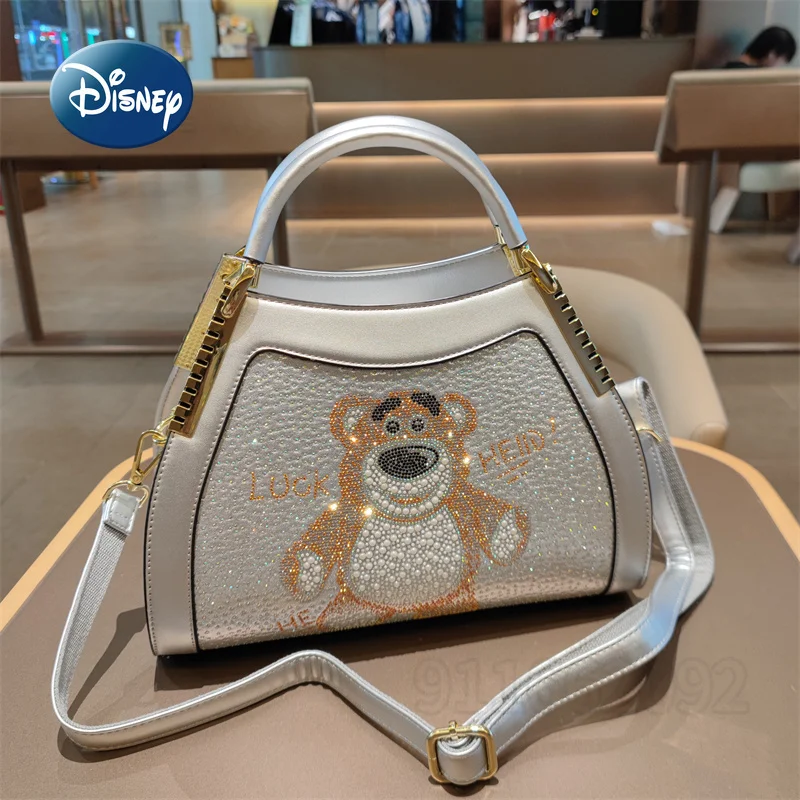 Disney Strawberry Bear New Women's Diamond Handbag Fashion Trend Diamond Women's Shoulder Bag Large Capacity Cartoon Women's Bag