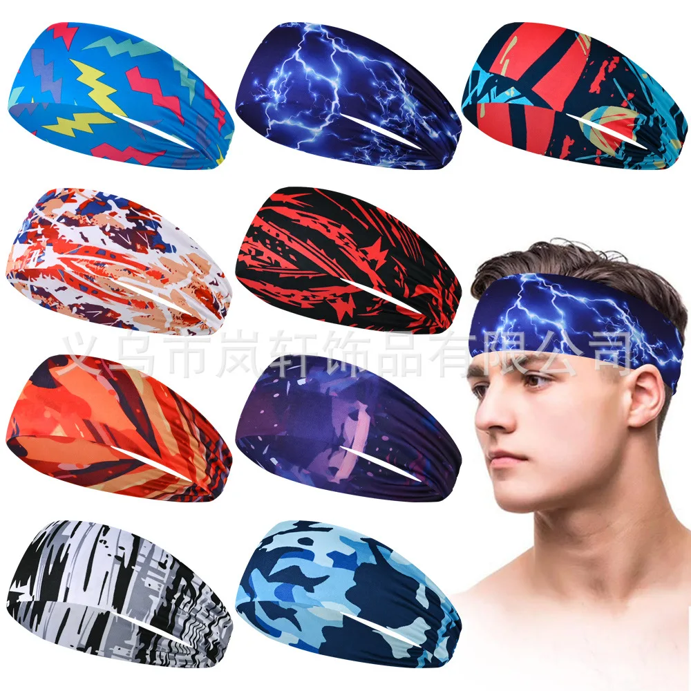 Sports Headband Men Women Fashion Printed Gym Running Yoga Hair Bands Stretch Elastic Fitness Tennis Headwrap Sports Sweatband