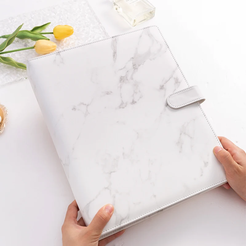 

Luxury Marble K-pop Card Binder A4 Waterproof PU 3inch Card Holder Magnetic Photo Album for Polaroids, Holographic Merch Anime