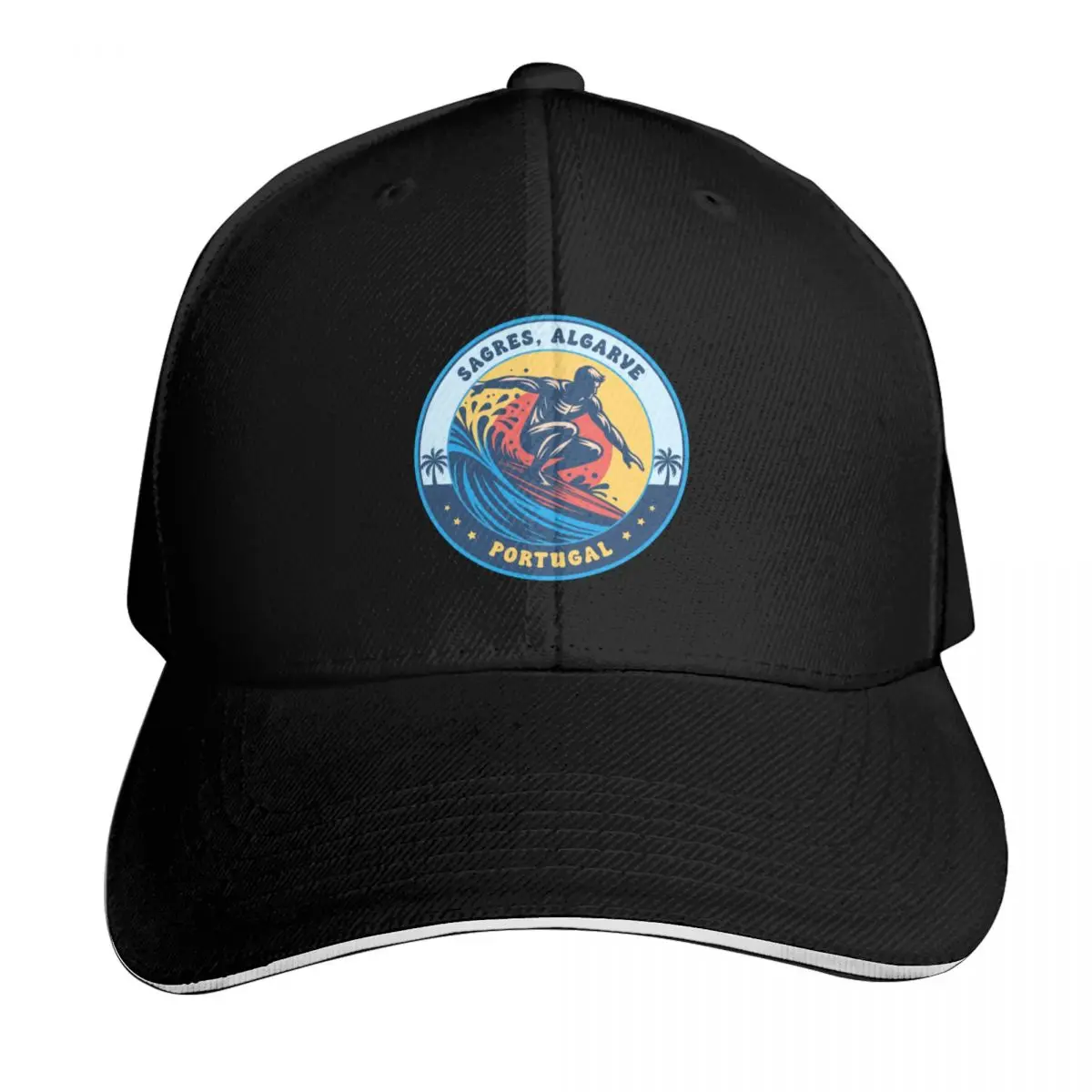 Sagres Algarve Portugal Surfing Design Baseball Cap Moisture Wicking Quick Dry Curved Brim Classic Fit Low Profile Unstructured