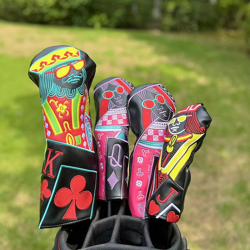 Poker Golf Head Covers,Diamond Q Plum Blossom King 3 Wood Headcover Golf Driver Cover Fariway Hybrid Mallet Putter Golf Covers