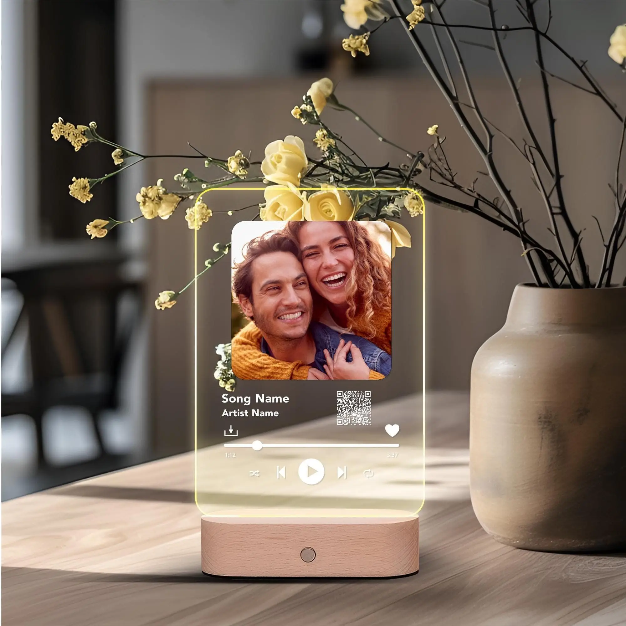 لوحة أكريليك مخصصة برمز سبوتيفي مع قاعدة LED ضوء ليلي فني للموسيقى الحديثة لديكور المنزل أو الهدايا #2