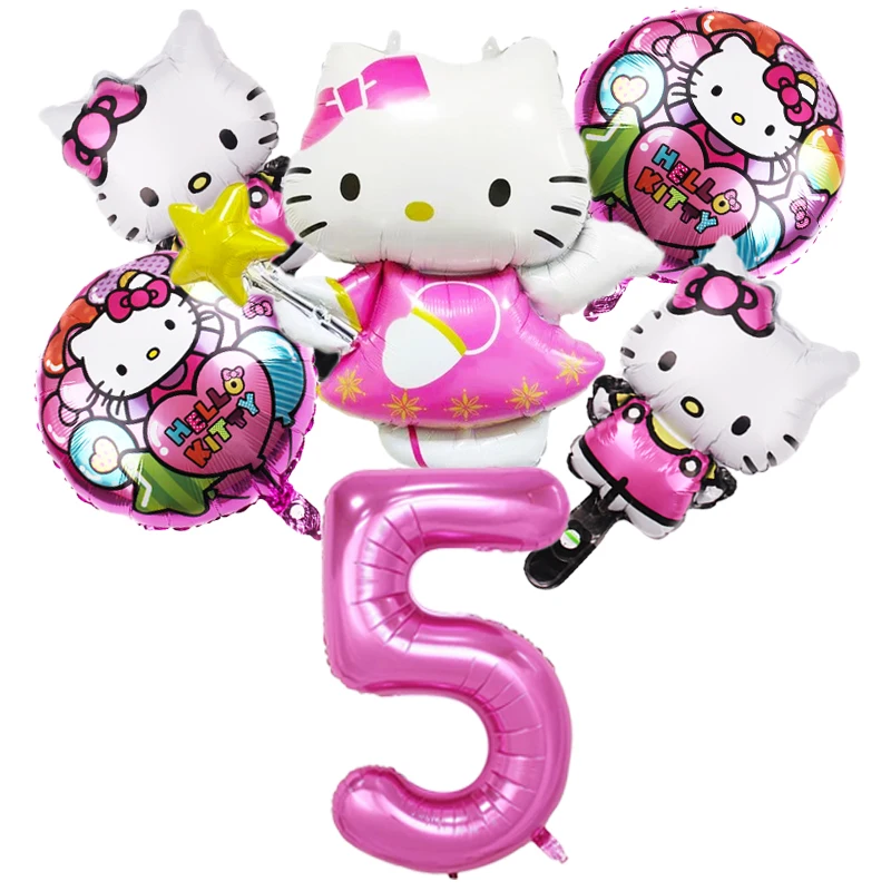 1Set Cartoon Hello Kitty Helium Balloons set 32inch Number Baby Shower girl Party Decoration Balloons child Birthday Air Globos