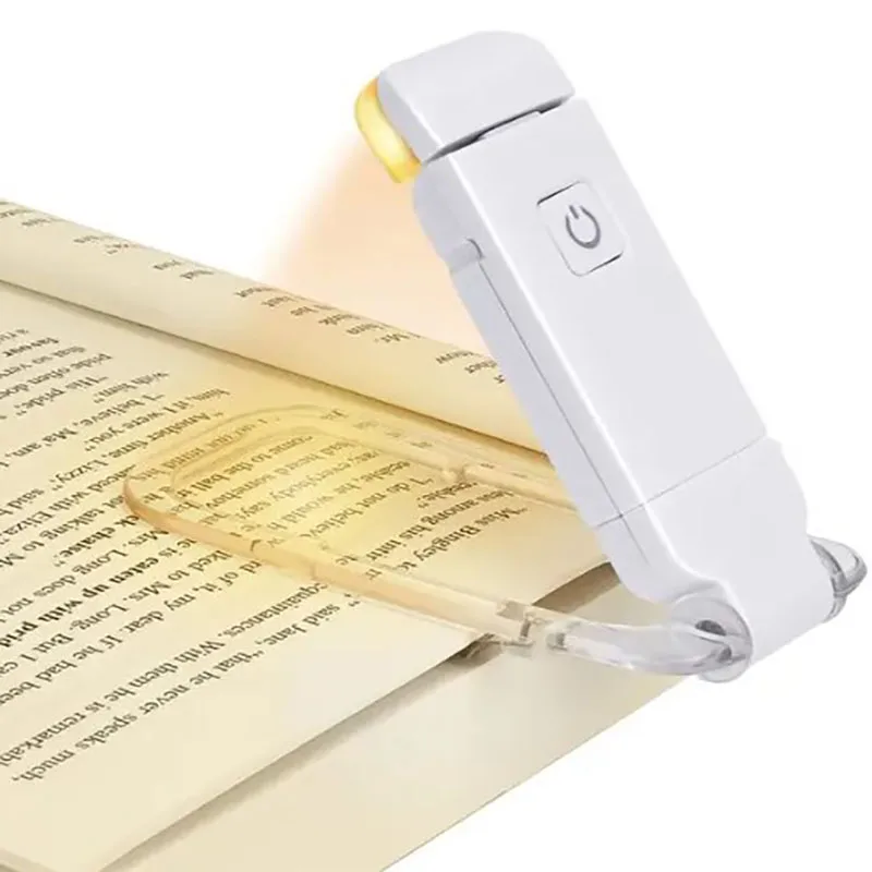 LED USB recarregável leitura livro luz, proteção ocular, luz noturna, clip portátil, lâmpada de mesa, marcador, brilho ajustável