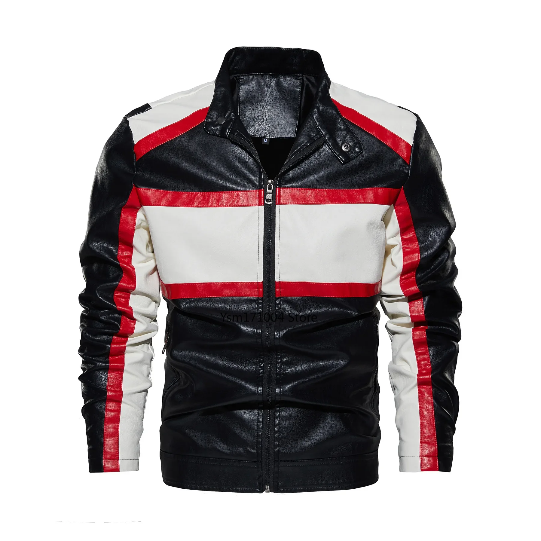 

TPJB Spring and Autumn New Men PU Jacket Men's Leisure Motorcycle Stitching Standing Collar Bicycle Windproof Men Leather Jacket