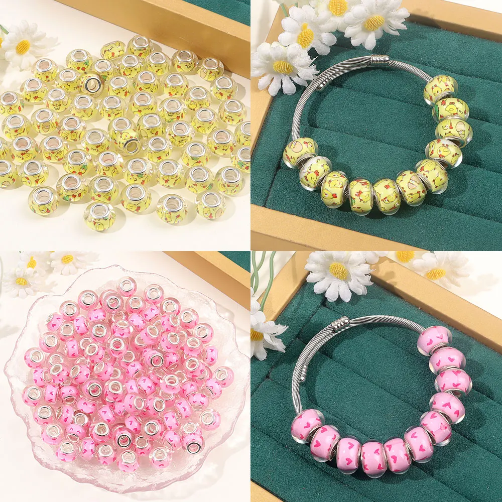 7/22/36pcs Multi-color European Style Large Hole Beads, DIY Jewelry Accessories, Valentine's Day, Christmas, Thanksgiving Gifts