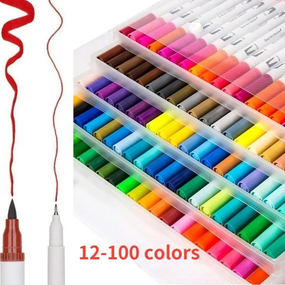 100/60/30/24/12 Pieces Double Head Art Marker Fine Dot Bullet Diary Pen Color Marker Set Drawing for Calligraphy Painting