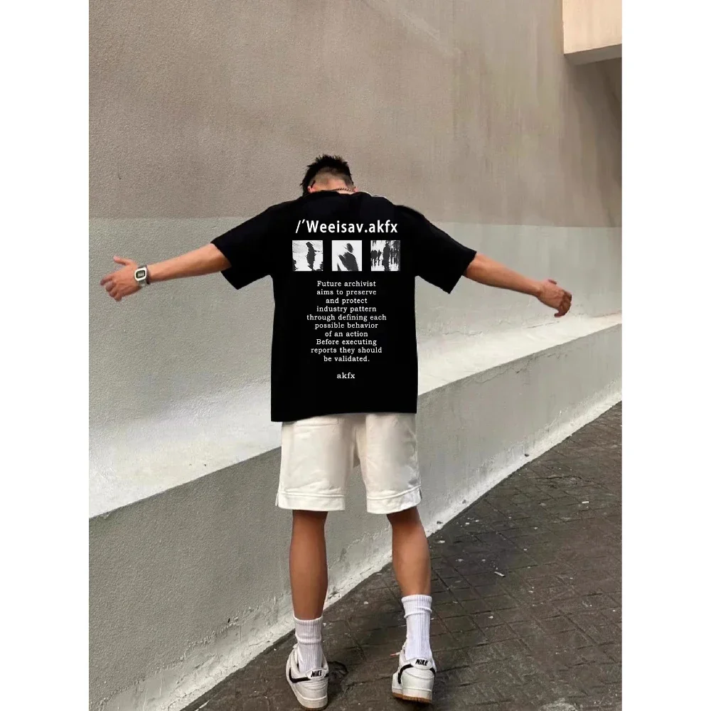 Pure Cotton Men's Oversized Short Sleeve T-shirt Comfortable Smooth Casual Manga Solid Color Weaving Luxury Y2k Anime Clothing