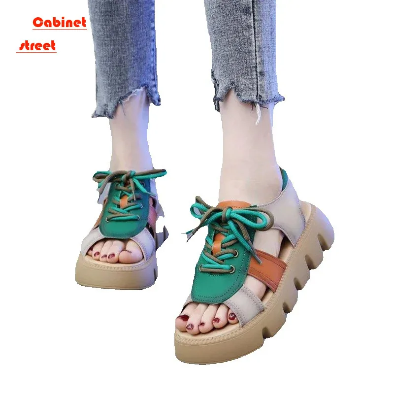 

2024 Retro Roman Platform Sandals Women Ladies Shoes New Muffin Bottom Flat with Thick Base Increase Fashion Wear Sandals