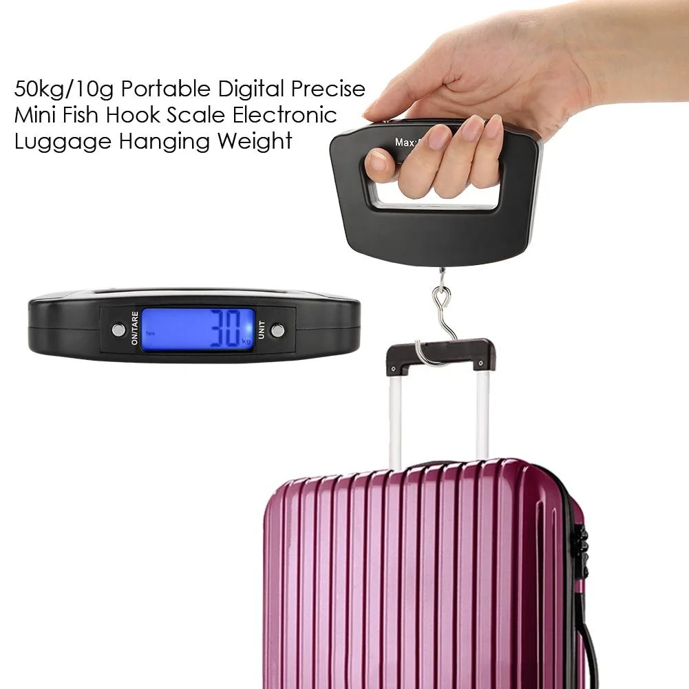 50kg/10g Bilancia per bagagli digitale Valigia portatile elettronica da viaggio pesa con retroilluminazione Bilancia elettronica da viaggio sospesa