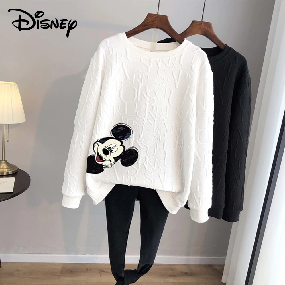 Disney 2024 Anime Cute Mickey Mouse Print Loose Sweatshirt Spring Autumn Cartoon Pullover Top Clothing