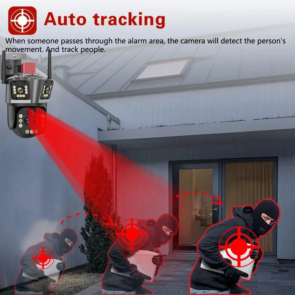 20X PTZ التكبير واي فاي كاميرا IP كاميرا مراقبة في الهواء الطلق تتبع السيارات خمسة عدسة ثلاثة شاشة PTZ 20MP 10K كاميرا فيديو 360 °   كام