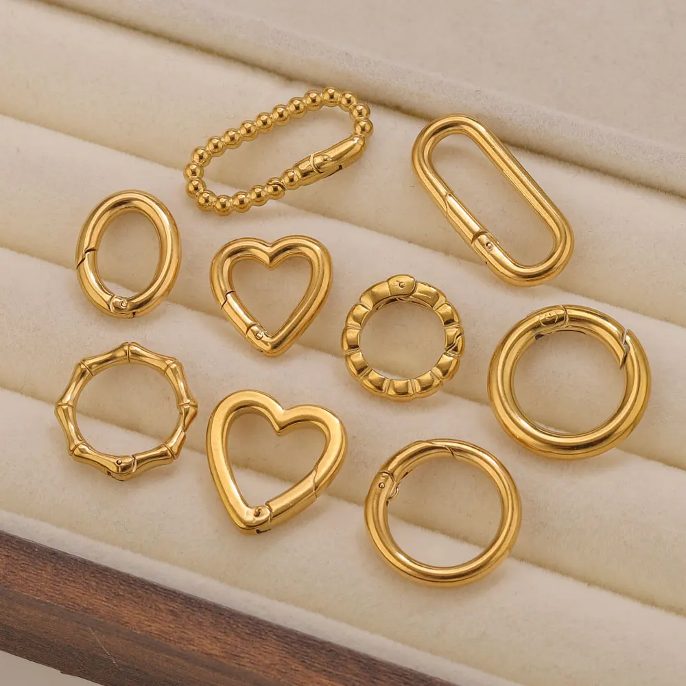 2pcs Stainless Steel Round Heart Spring Clasps Oval Buckle Connector Carabiner Keychain Bag Clips Hook Chain Buckles DIY Jewelry view 6