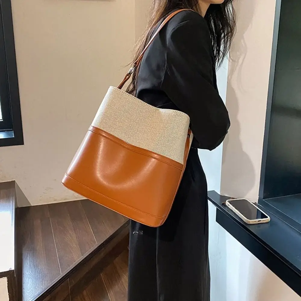 

Patchwork PU Leather Shoulder Bag Large Capacity Casual Retro Underarm Bag Handbag Korean Style New Design Tote Bag Outdoor
