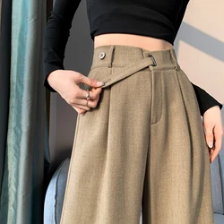 2024 Khaki Wide Leg Women's Pants Baggy Classic Pants Vintage Office Lady Elegant Casual Trousers Female Work High Waist Pants