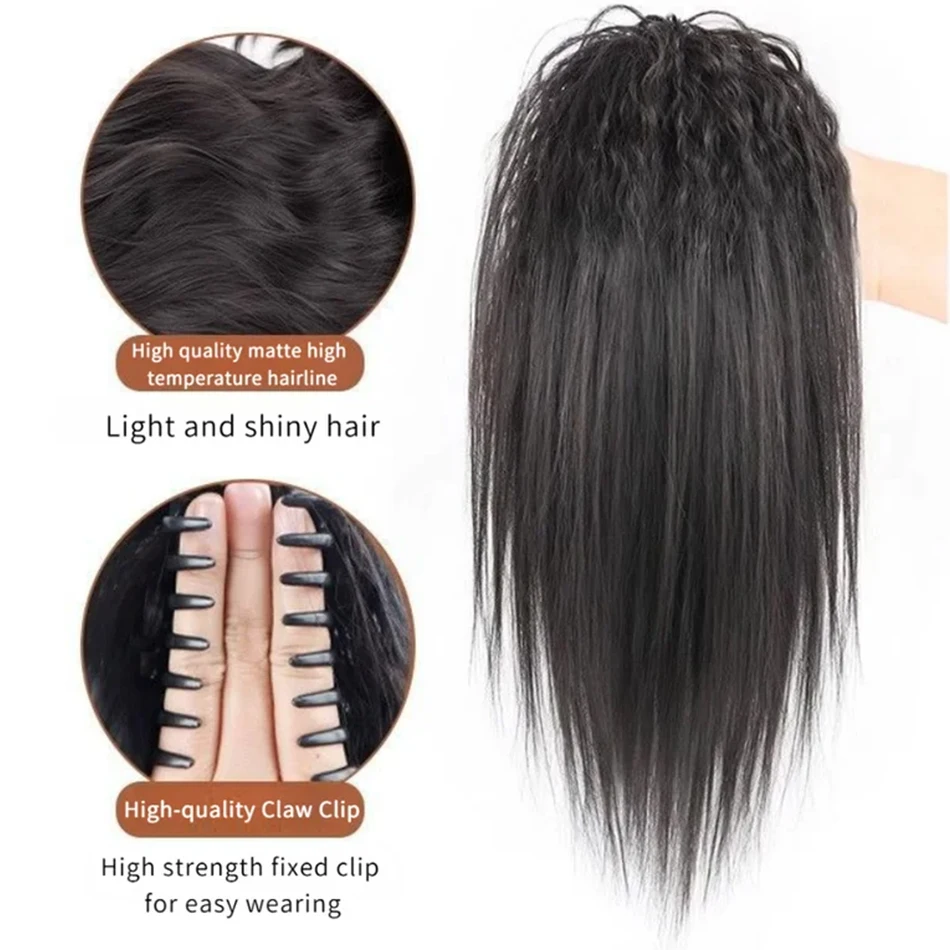 قصيرة مستقيم الاصطناعية مخلب كليب ذيل حصان الشعر التمديد مع حجم الجذر بيرم الطبقات ذيل حصان شعر مستعار مع انتزاع كليب للنساء #4