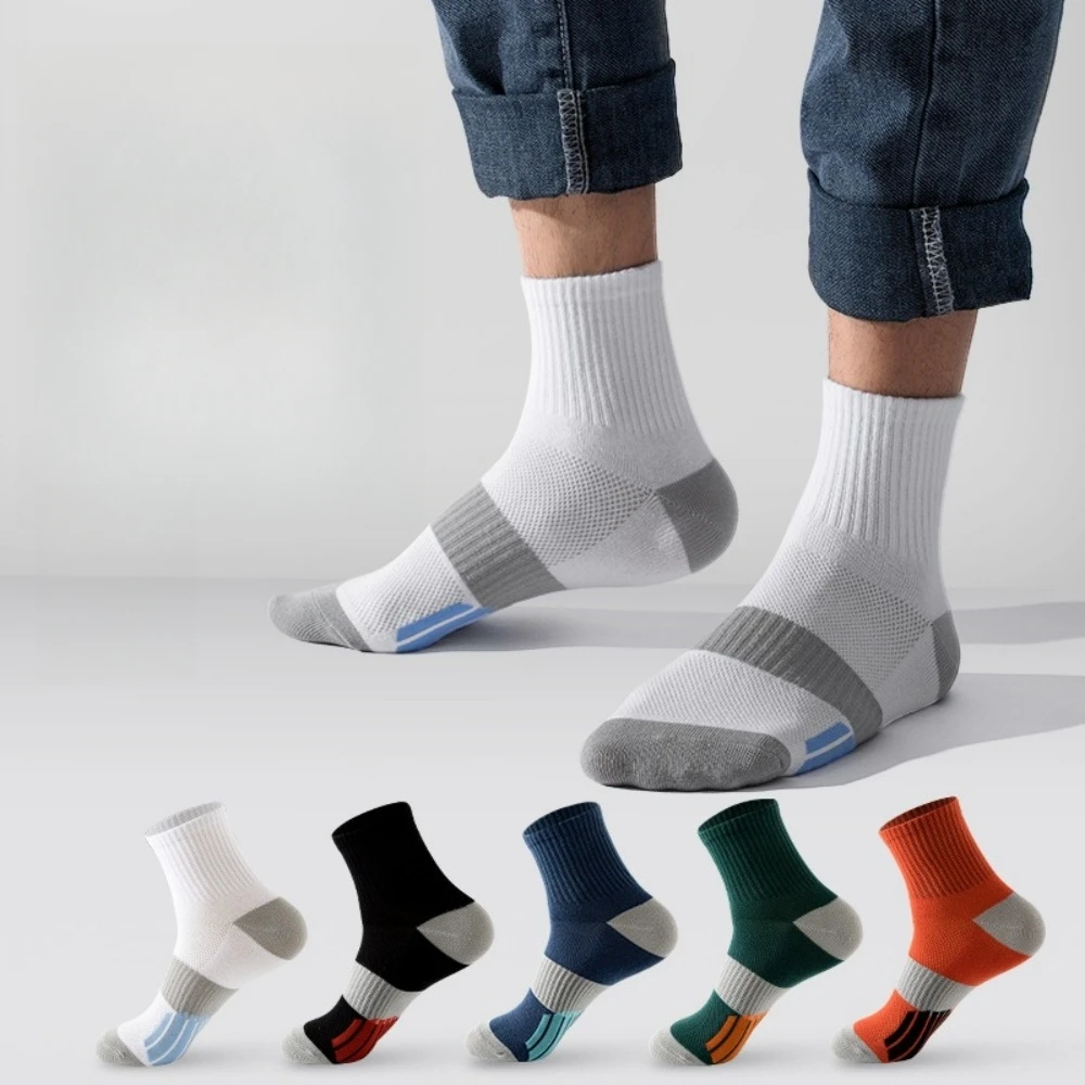 

Men's Cotton Socks Short Leg Sports Socks Basketball Running Compression Ankle Socks Black & White Bike Mountain Bike Socks