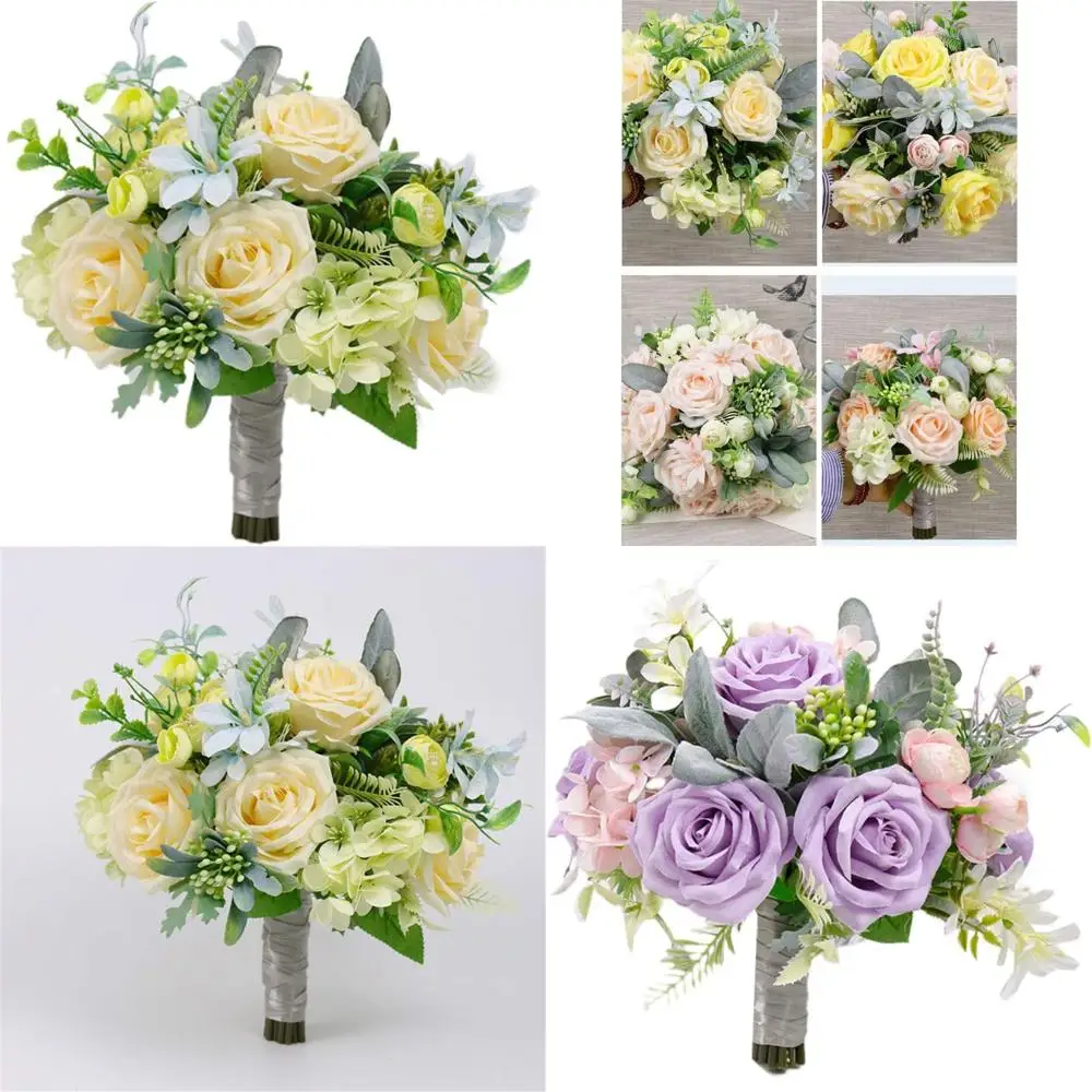 

Светло-желтый тканевый букет роз и пионов для свадеб невест и подружек невесты