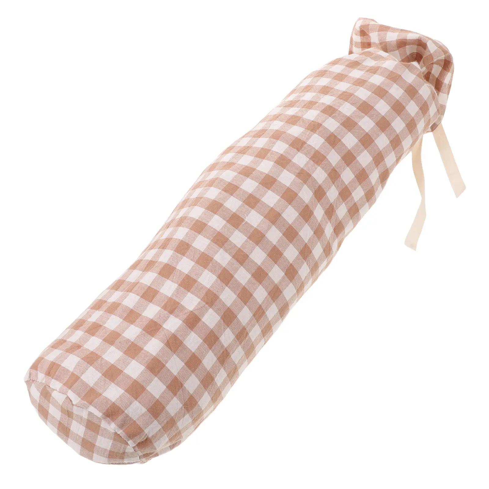 Round Cotton Pillowcase Soft Neck Roll Pillow Cover 15.8x4in Cylinder Pillow Cushion Cover Checked Design Bedroom Living Room