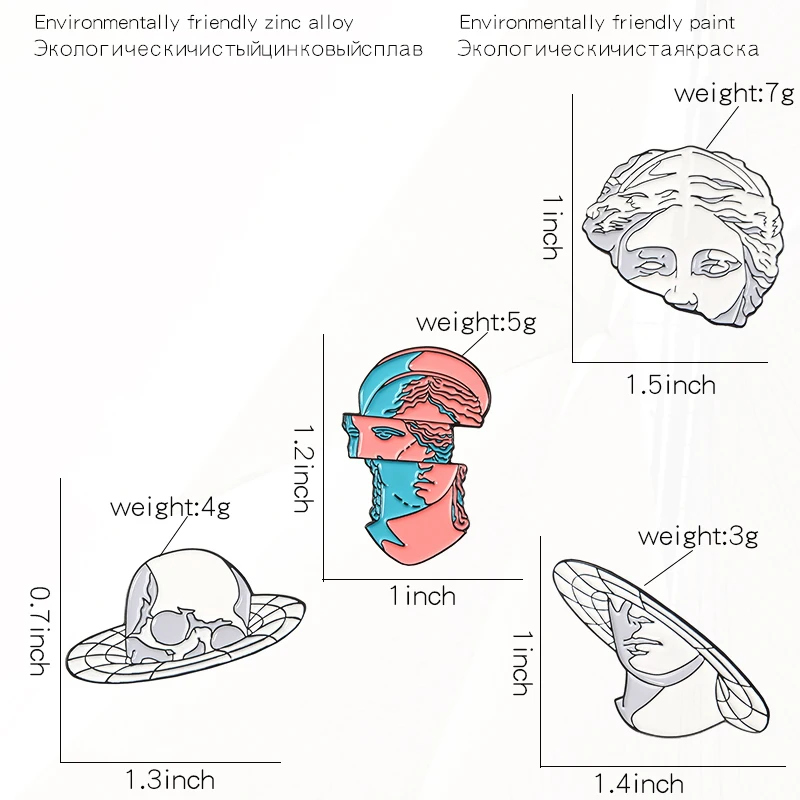 Pines personalizados de dibujos animados, alfileres de solapa de ropa, broche de esmalte artístico increíble, insignias de escultura de cabeza dividida, regalo de joyería
