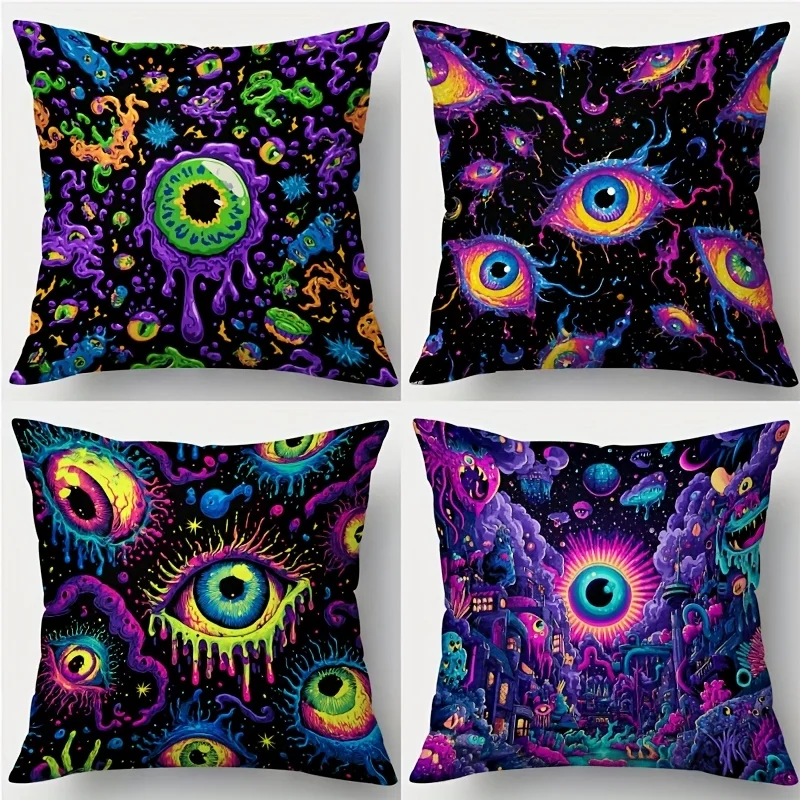 Psychedelic Cosmic All Seeing Eye Print Pillowcase Throw Cushion Boho Mystic Tarot Art Deep Space Nebula Bedding Cover