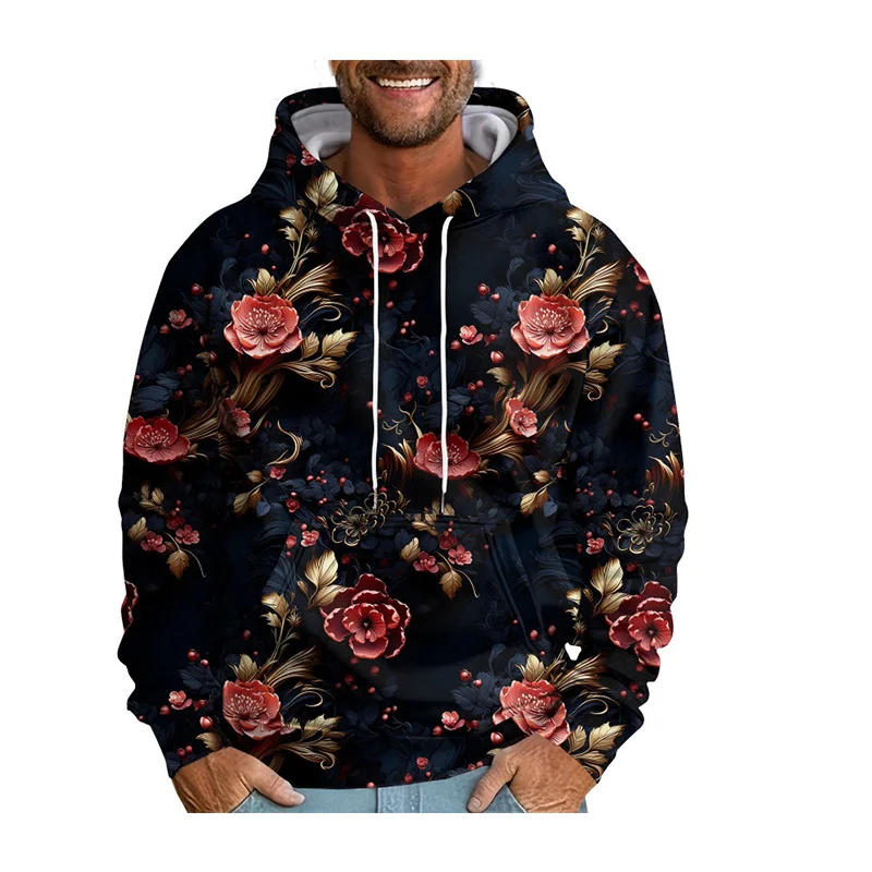 

Rose Flower Skull Pattern Hoodie For Men Fashion 3D Print Long Sleeves Autumn Casual Hoodies Oversized Sweatshirts Pullover Tops