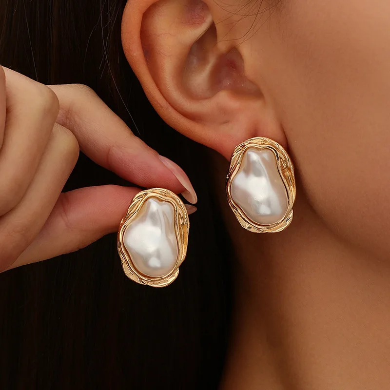 Pendientes de perlas irregulares geométricas de Plata de Ley 925 para mujer y niña, pendientes con personalidad de estilo minimalista, regalo de joyería de moda