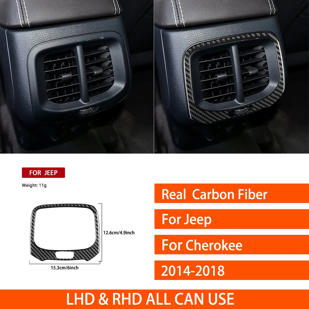 For Jeep Cherokee 2014-2018 Real Carbon Fiber Stickers Rear central air vent Panel Trim Cover Car Accessories inside decorative