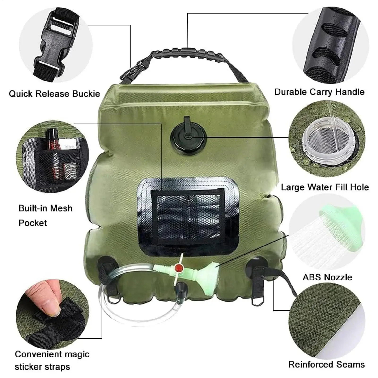 Portable Outdoor Shower 5 Gallon/20L Removable Solar Bath Tool With Shower Head And Hose Camp Shower Bag For Outdoor Beach