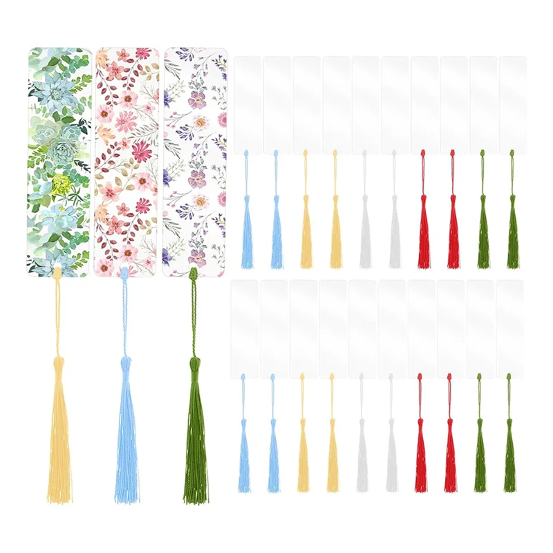 15 Pieces Blank Clear Acrylic Bookmarks With Hanging String, Clear Acrylic Bookmarks With Hanging String Durable