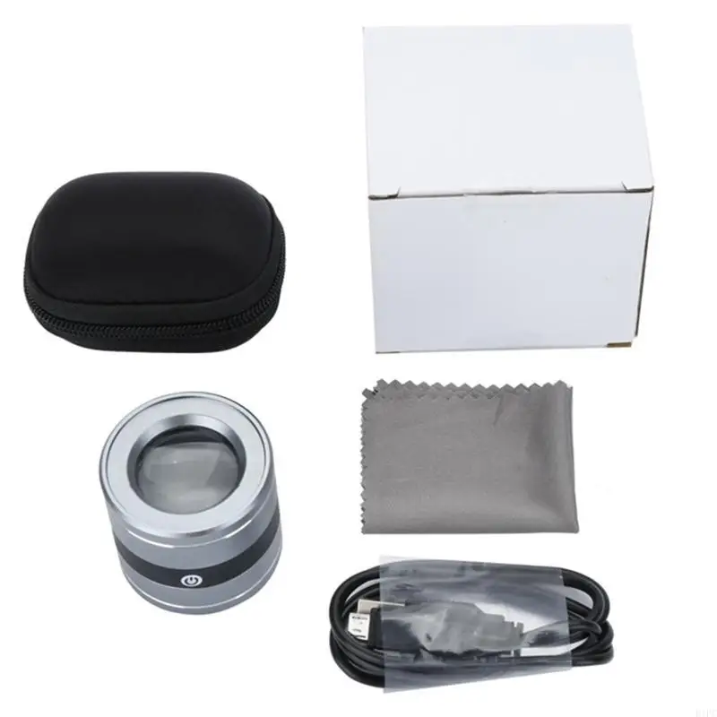 

E1PC 10X Full Metal Glass LED Scale Loupe USB Charging Lens Magnifier Tool