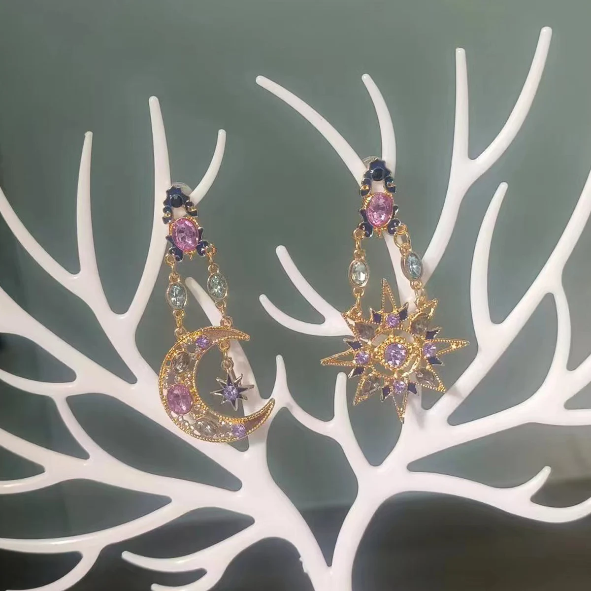 قطعتان من أقراط نجمة القمر بتصميم عصري للسيدات، إكسسوارات مجوهرات مناسبة للتاريخ والحفلات والمهرجانات #4