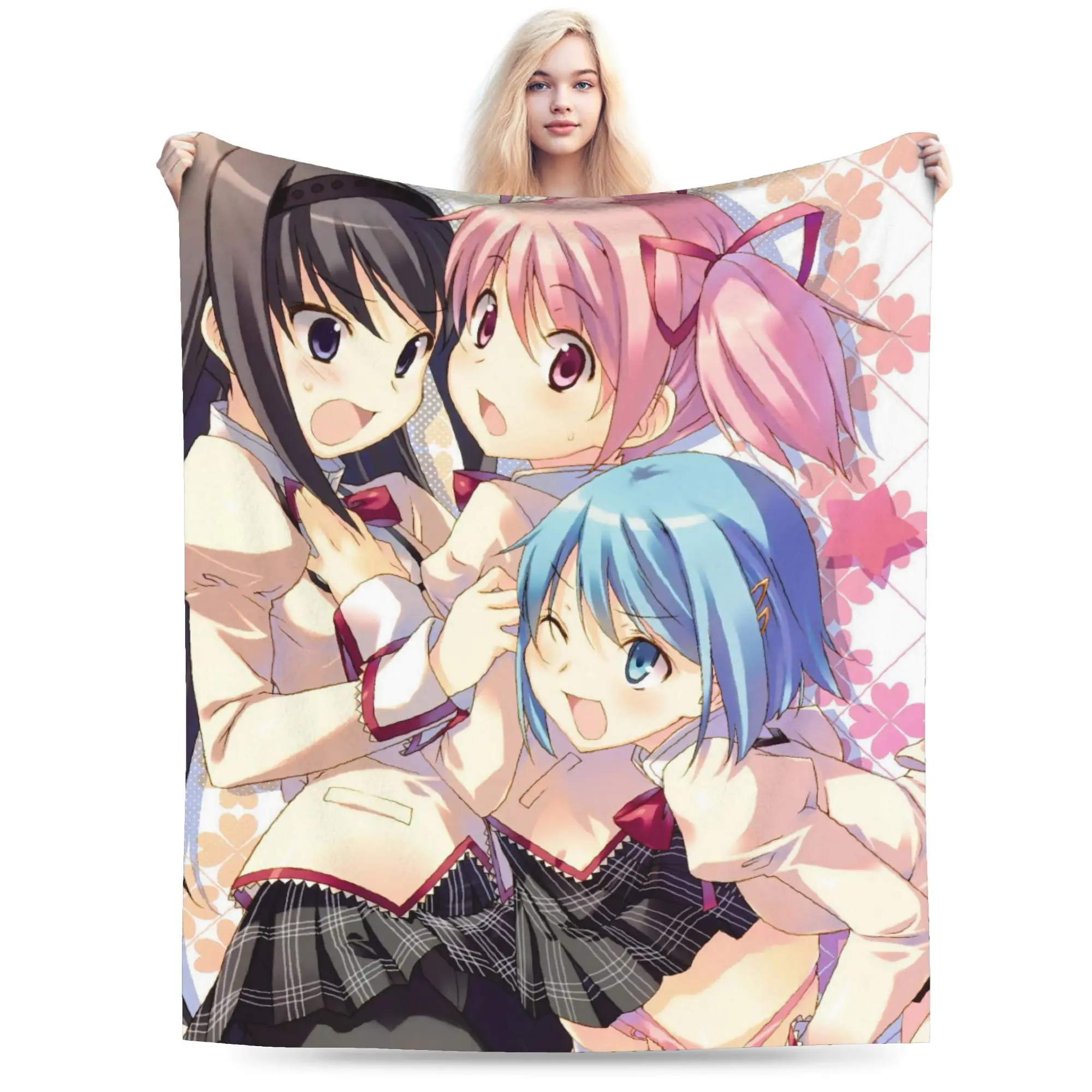 Puella Magi Madoka Magica Anime Blankets Coral Fleece Plush Autumn/Winter Thin Throw Blankets for Bed Couch Bedspreads