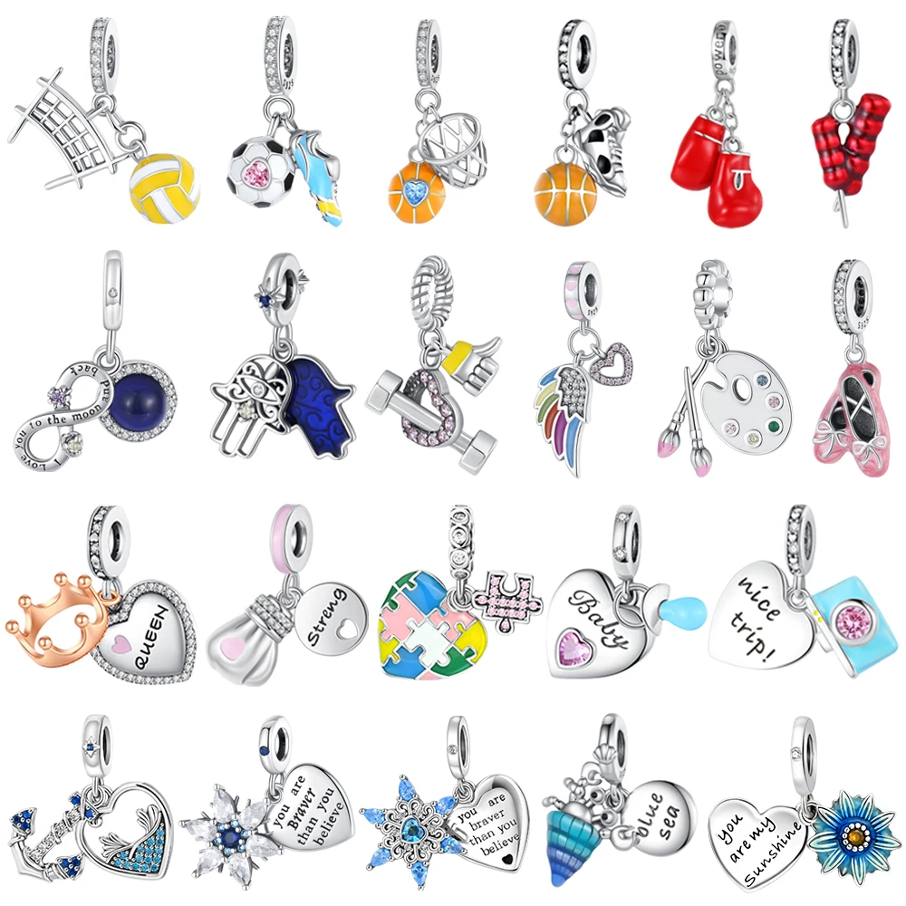 

925 Sterling Silver Basketball Football Infinity Heart Snowflake Original Two Piece Set Charms for Pandora Bracelet Jewellery