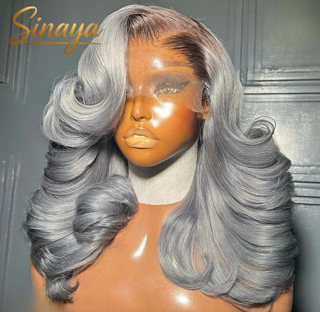 

Синтетический парик омбре серого цвета, короткий боб, с волнистыми волосами, с кружевной передней частью 13x4 HD, короткий парик с кружевом, предварительно выщипанный, без клея, термостойкий, для женщин