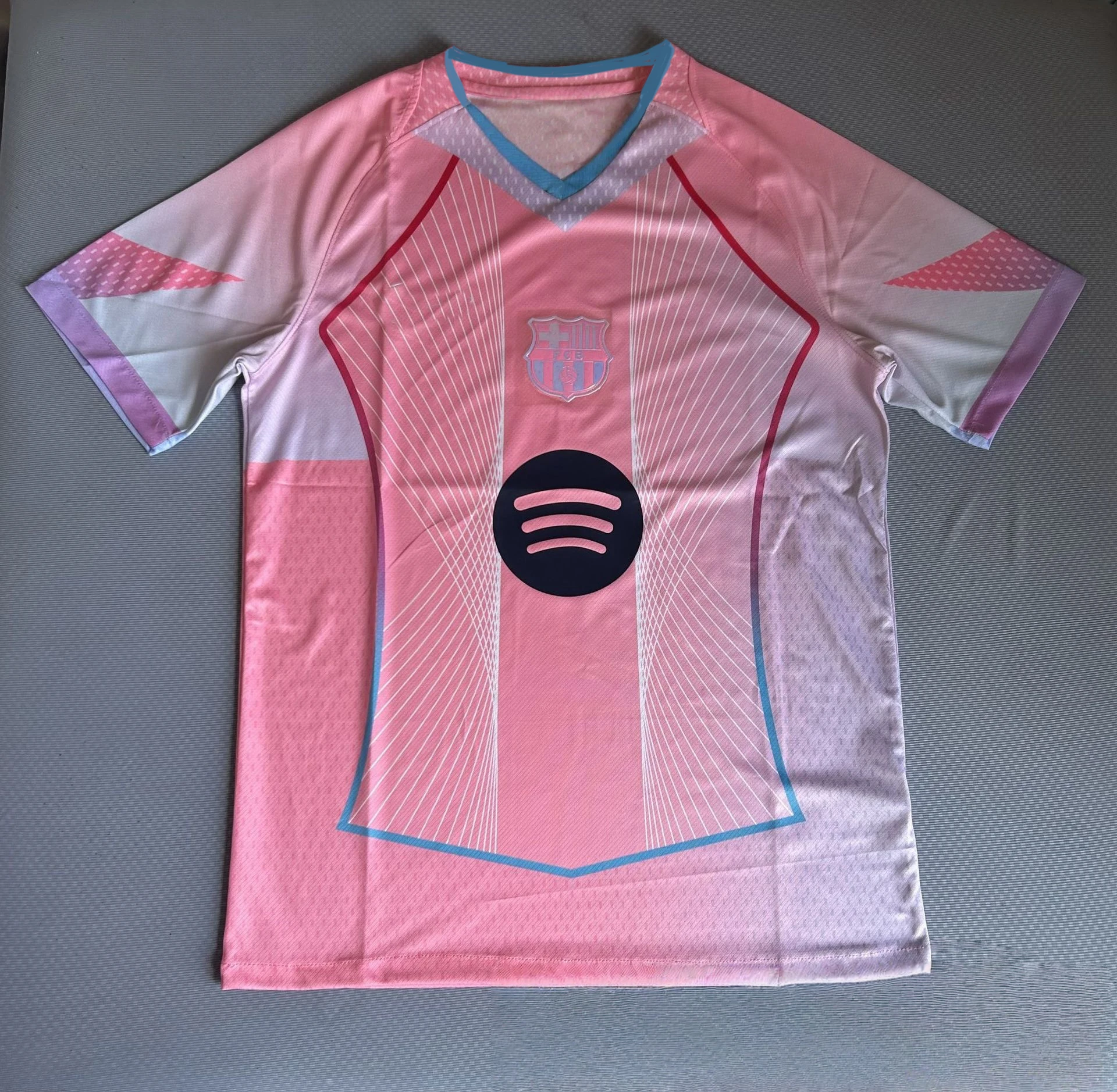 Summer Barce10na Bright Blue Special Edition Jersey Fans Version Training Men's T-shirt Sports Travel Casual Loose Breathable