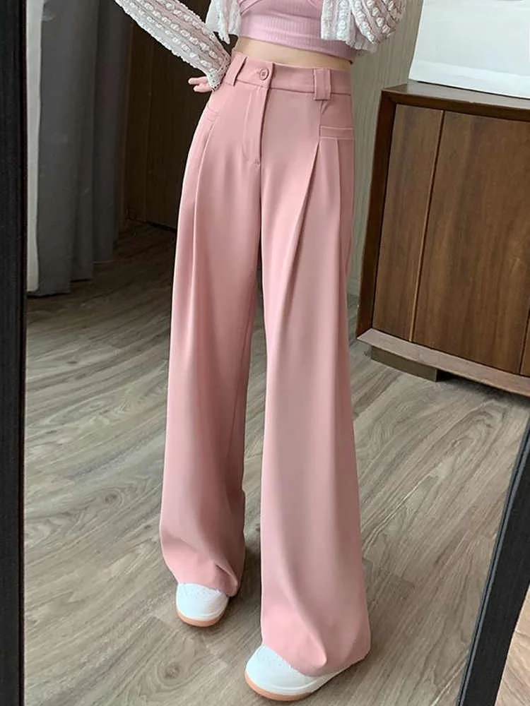 

Women's High Waist Wide Leg Casual Pants Drapey Loose Straight Cut Spring Autumn New Style Floor Length Suit Pants