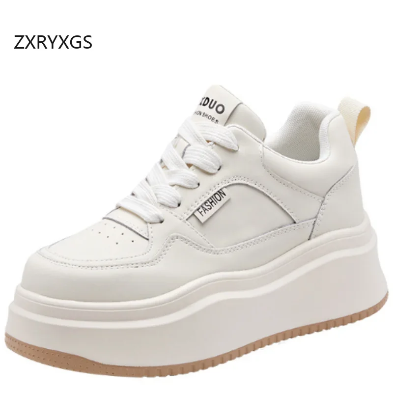 ZXRYXGS 2025 Spring New Genuine Leather White Shoes Women Sneaker Popular Increased Height ShoesThick Sole Fashion Casual Shoes